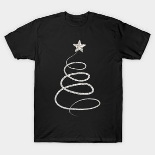 Minimalistic Silver Faux Glitter Star Christmas Tree T-Shirt